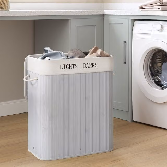 SONGMICS 100L Laundry Basket in Grey and Rustic Brown, W/D/H: 40 x 30 x 80 cm