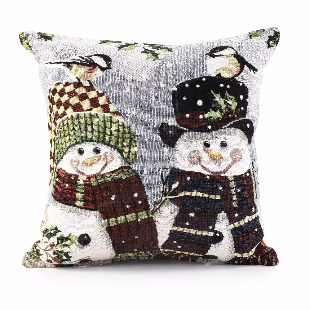 Velosso Xmas Happy Snowmen Filled Cushion in Blue and Multicolour, W x D: 43 x 43 cm – 2