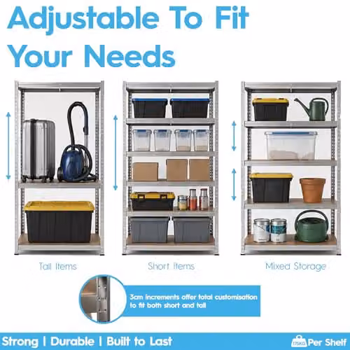 Harbour Housewares 5-Tier Heavy Duty Steel Garage Shelving Units Set, 2 Pack, Silver, W/D/H: 90 x 40 x 180 cm – 3