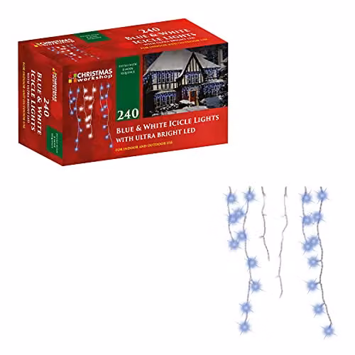 The Christmas Workshop 240 LED Icicle Outdoor Christmas Lights in Blue and White – 1