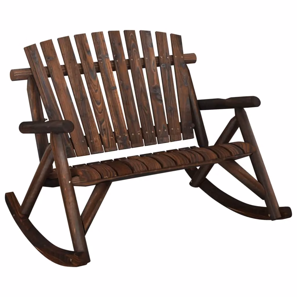 Berkfield Home 2-Seater Garden Rocking Bench in Brown Solid Spruce Wood, W/D/H: 123 x 96 x 102 cm – 2