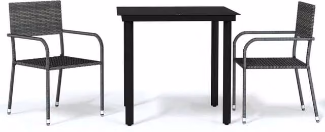 Berkfield Home 3 Piece Modern Grey Rattan and Metal Garden Dining Set with Glass Top