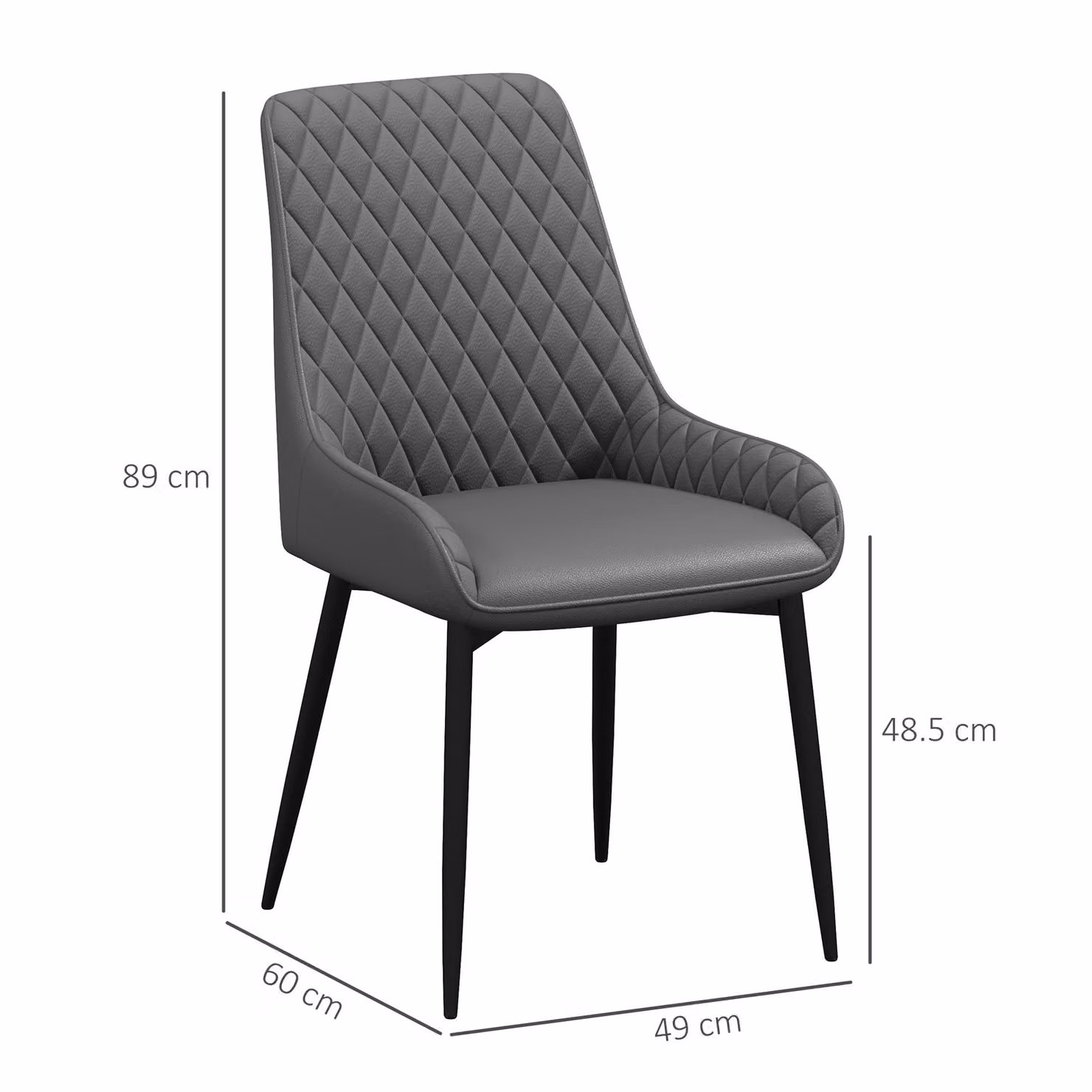 HOMCOM Set of 4 Modern Quilted PU Leather Dining Chairs with Metal Frame in Grey – 3