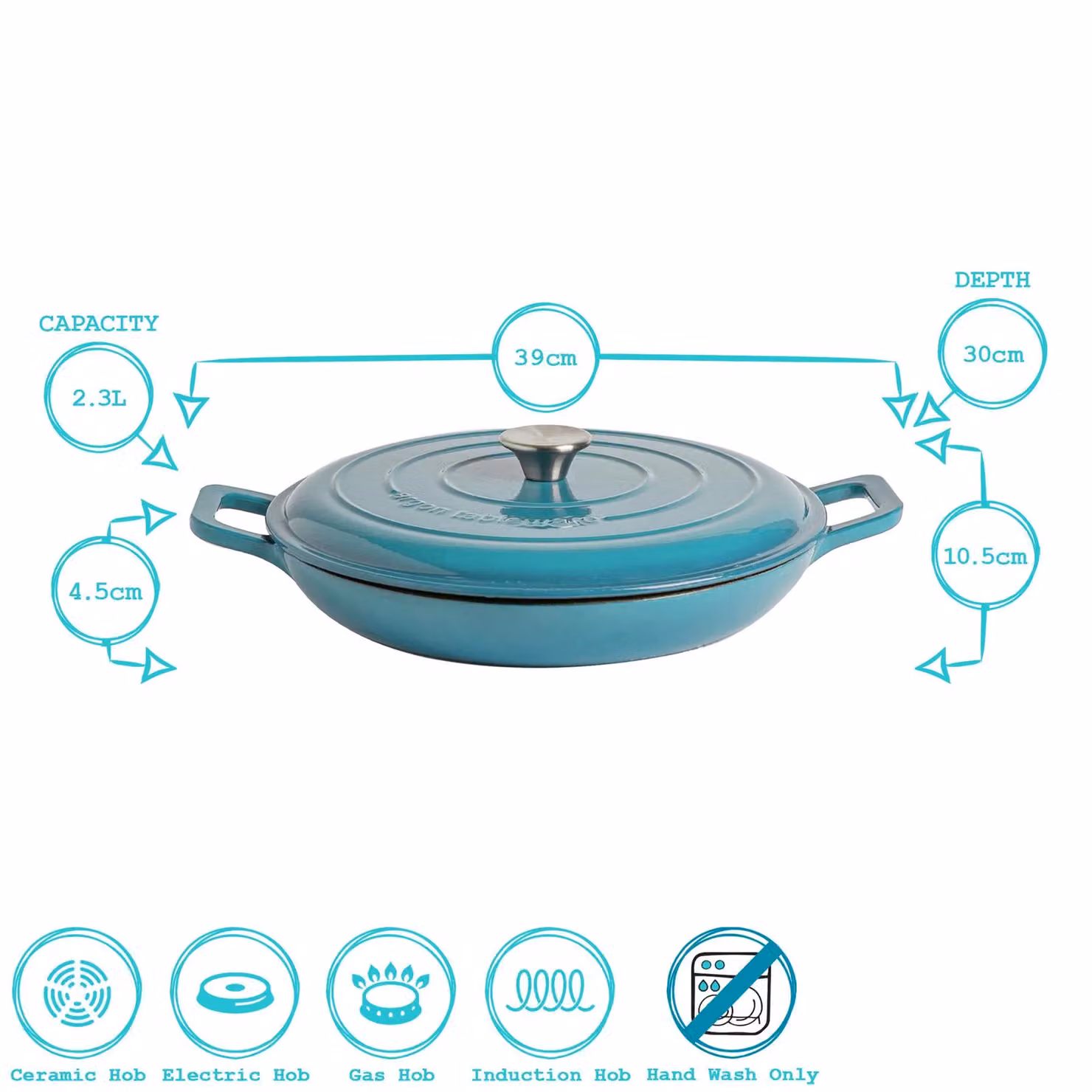 Argon Tableware 2pc Cast Iron Casserole Dish Set with Self-Basting Lids, 2.3l & 4.68l, Teal – 4