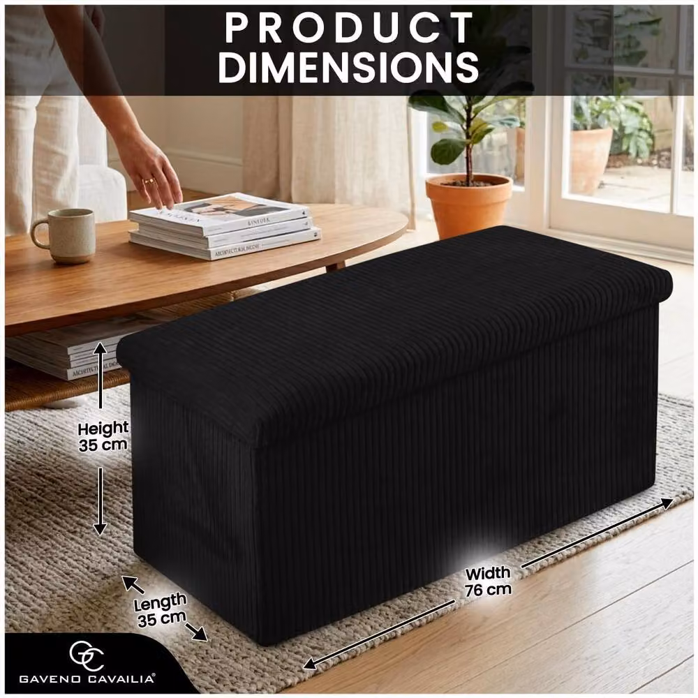 GAVENO CAVAILIA Black Upholstered 2 Seater Storage Bench Ottoman – 2