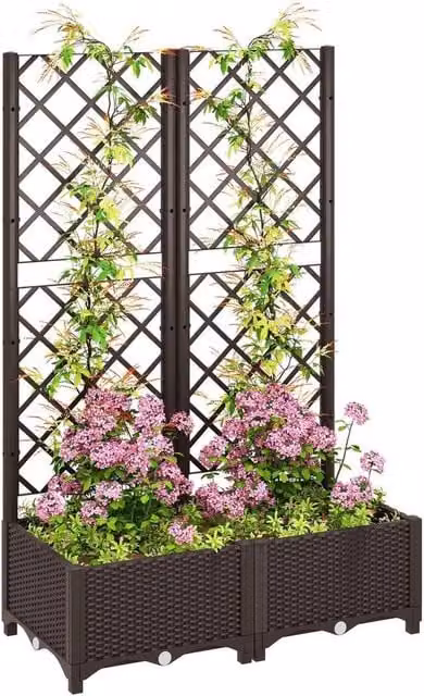 NESTLUNE Brown Plastic Vegetable Planter Box with Trellis, W/D/H: 123 x 80 x 40 cm – 1