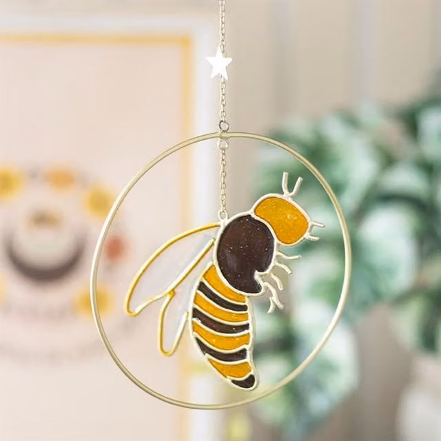 KDMK Yellow Sunny Bee Hanging Suncatcher with Animal, Star and Moon Motifs