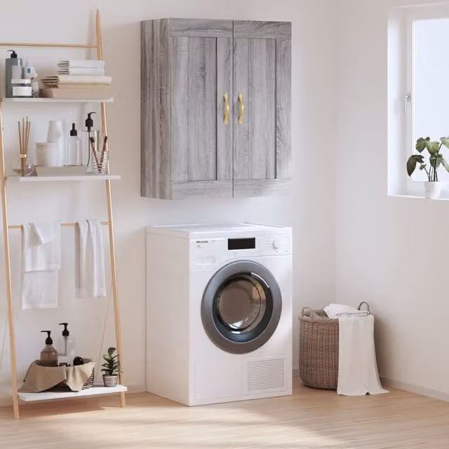 Berkfield Home Wall Mounted Cabinet in Grey Sonoma, W: 69.5 cm, D: 34 cm, H: 90 cm