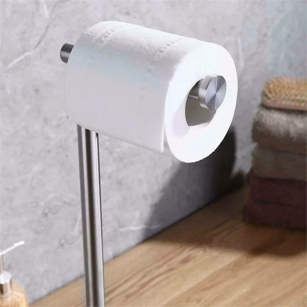 Kelvenix Silver Chrome Freestanding Toilet Roll Holder Stand with Spare Roll Holder – 2