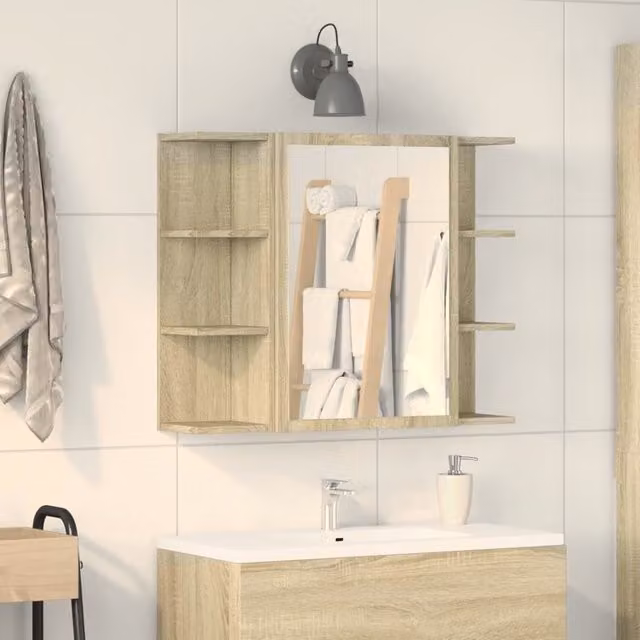 Berkfield Home Sonoma Oak Bathroom Mirror Cabinet, Brown, W: 80 cm, D: 20.5 cm, H: 64 cm