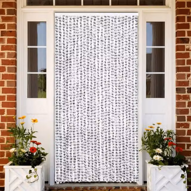 Berkfield Home Chenille Fly Curtain in Light Grey and Dark Grey, W: 100 cm, H: 200 cm