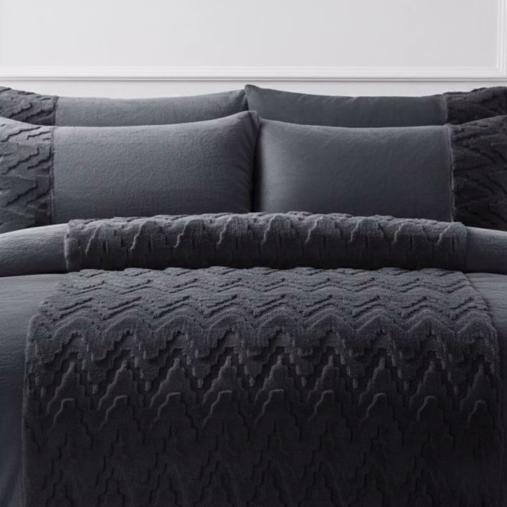 Snug City Zig Zag 3D Teddy Fleece Duvet Cover Set with Pillowcases, Grey, Single (90 x 200 cm) – 2