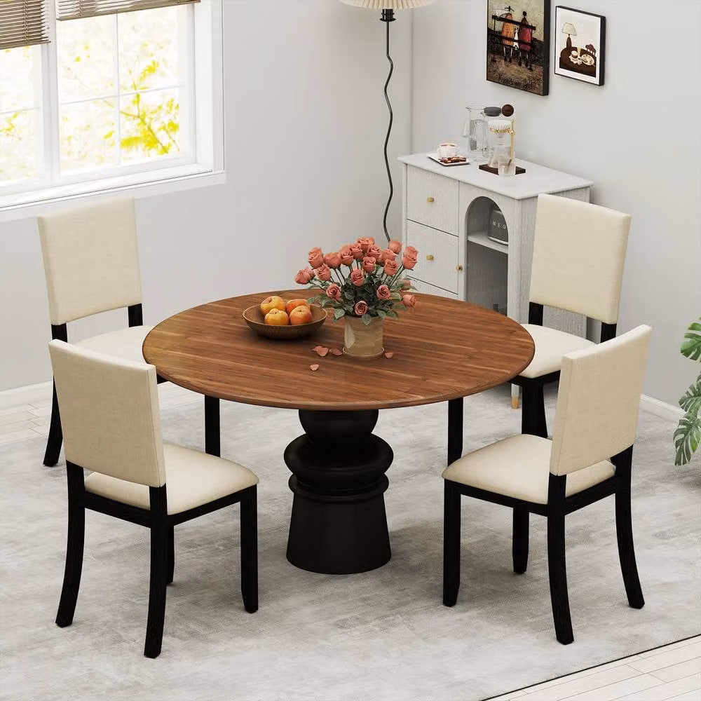 Gymax Set of 2 Modern Wooden Upholstered Dining Chairs with Soft Padded Fabric Seats in Beige – 5
