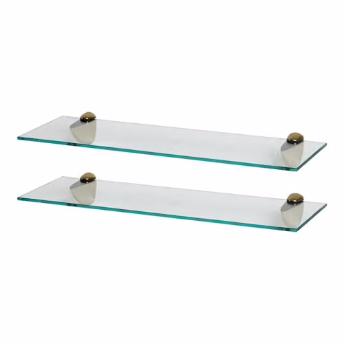 Harbour Housewares 2x Floating Glass Bathroom Shelves, Gold and Transparent, W: 60 cm, D: 13 cm, H: 2 cm