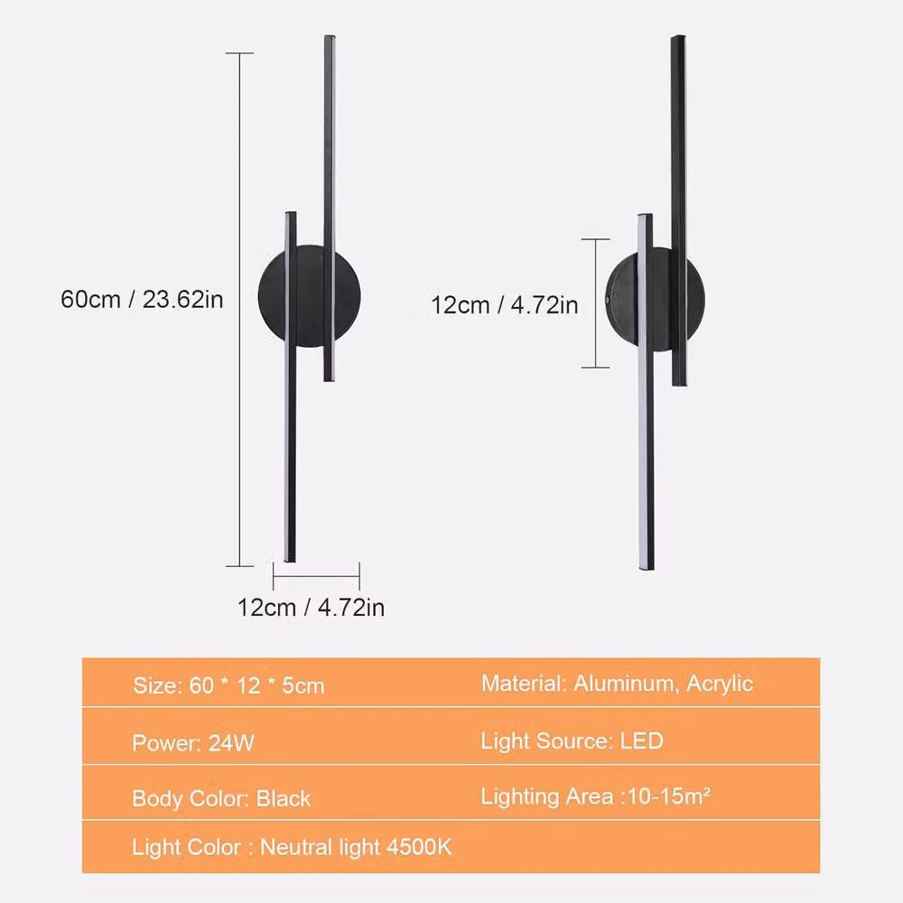 COMELY Modern Linear LED Wall Light, Black, W: 60 cm – 3
