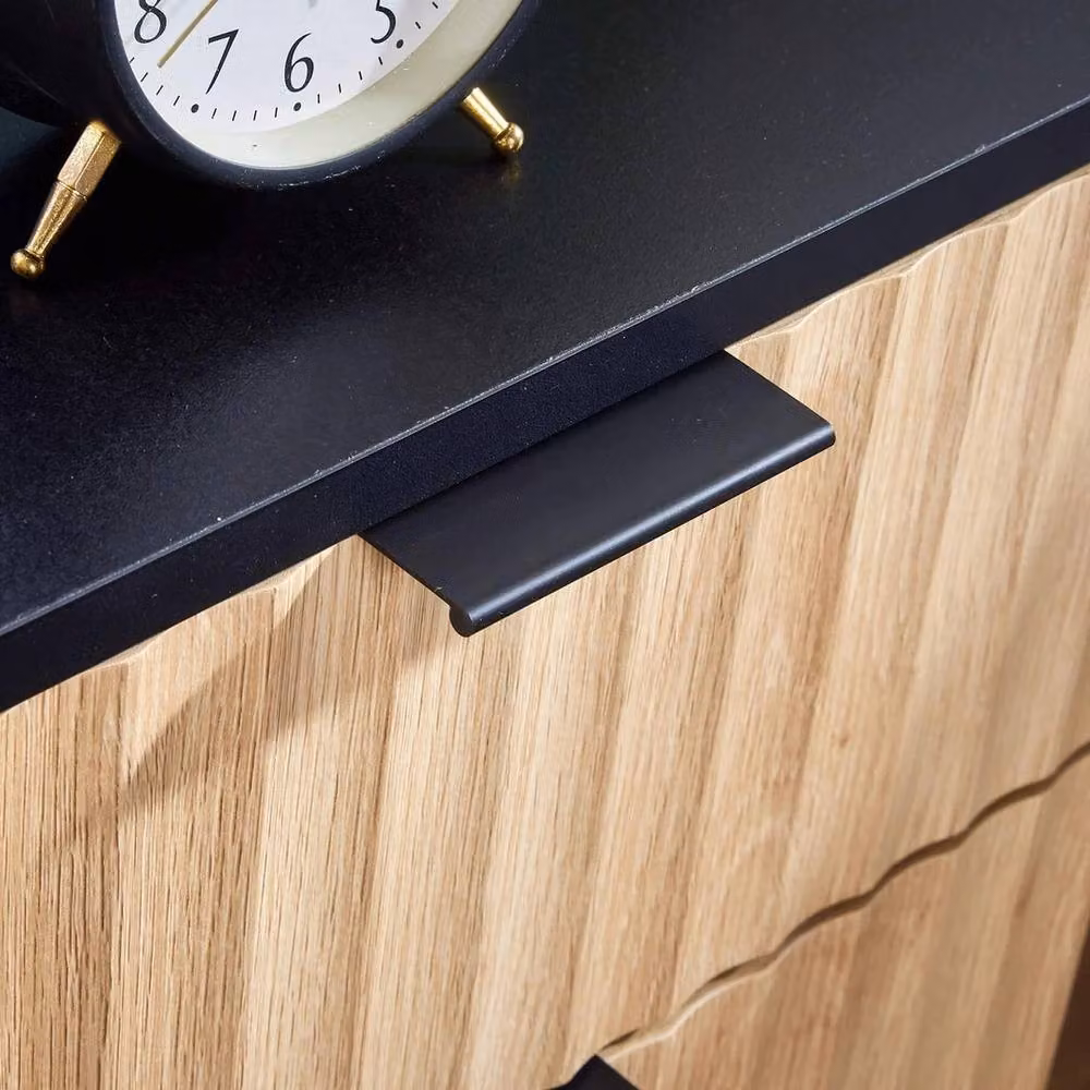 VOGREX Modern Black Wood Drawer Bedside Cabinet Bedroom Organiser – 4