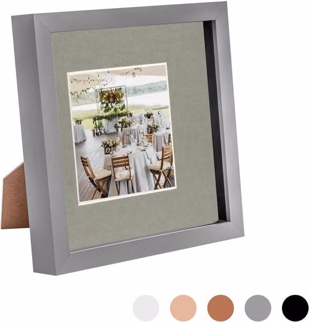 Nicola Spring Grey 3D Box Photo Frame with 4x4 inch Mount, W/D/H: 20.32 x 20.32 x 20.32 cm
