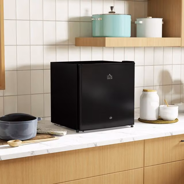 HOMCOM 46L Black Countertop Mini Fridge with Chiller Box and Reversible Door