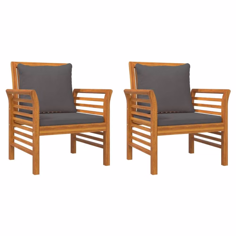 Berkfield Home Set of 2 Acacia Wood Sofa Chairs in Brown with Dark Grey Cushions – 3