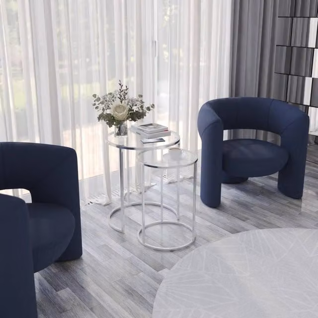 Kelvenix 2 Piece Round Nested Coffee Tables in White with Glass Tops