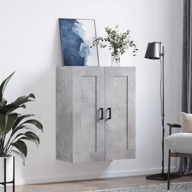 Berkfield Home Wall Mounted Cabinet in Concrete Grey, W/D/H: 69.5 x 34 x 90 cm