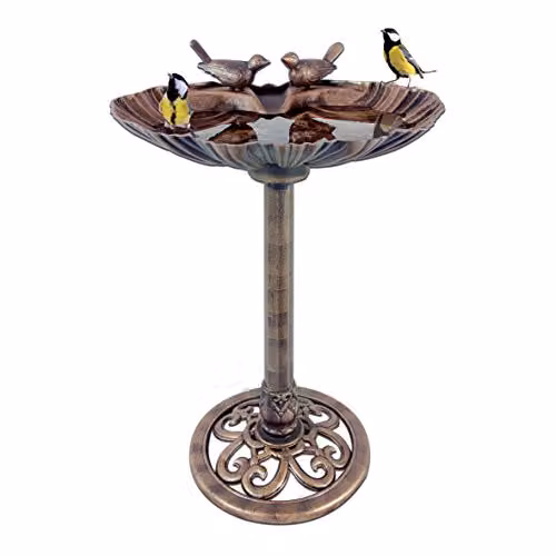 GardenKraft 23940 Clam Shell Design Bird Bath in Bronze Metal Effect, W/D/H: 80 x 52 x 36 cm – 1