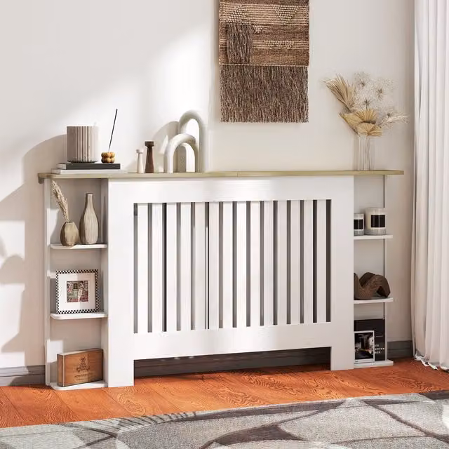 HOMCOM White Radiator Cover with Open Storage Shelves