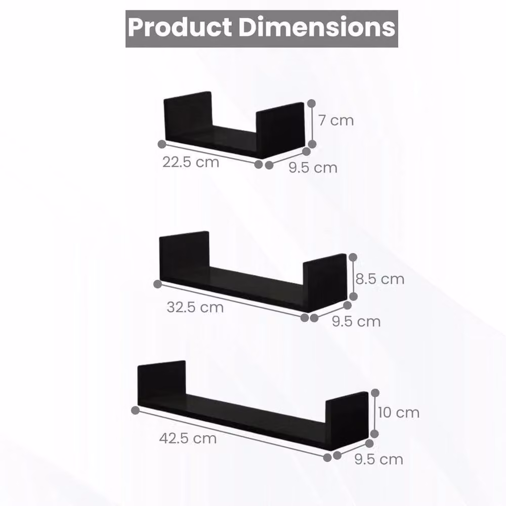 PAWNORA Black Matt Wooden Wall Mounted Floating Display Shelves – 2