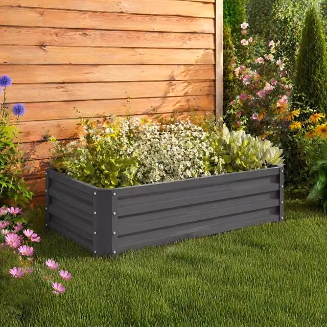 STILVORA Grey Galvanised Steel Raised Garden Bed W: 120 cm, H: 60 cm – 1