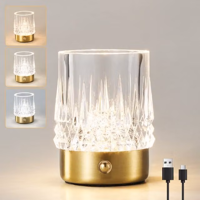 Harper Living Rechargeable Small Cylinder LED Table Lamp in Gold/Brass