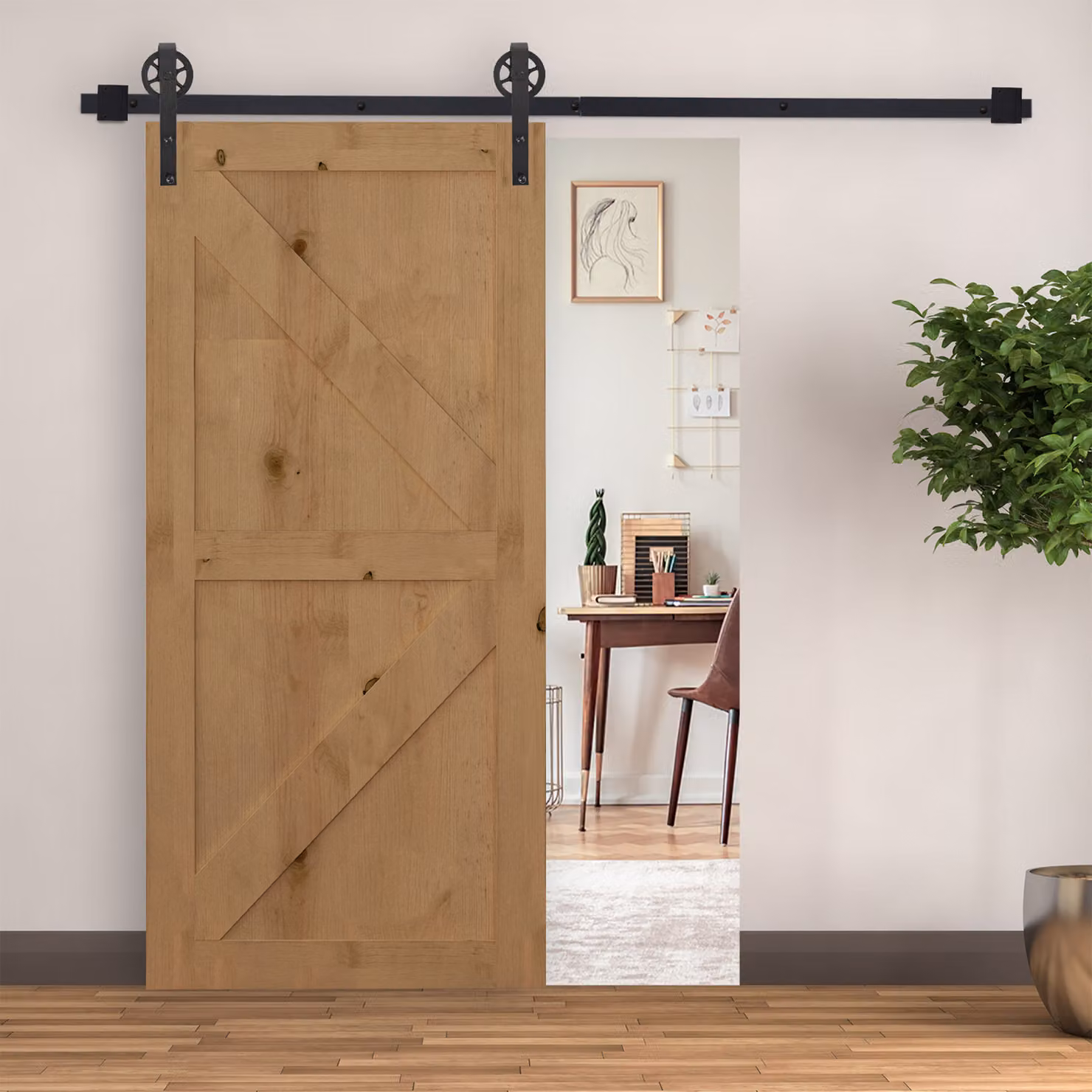 HOMCOM Black Carbon Steel Sliding Barn Door Hardware Kit with 2000mm Track System – 3
