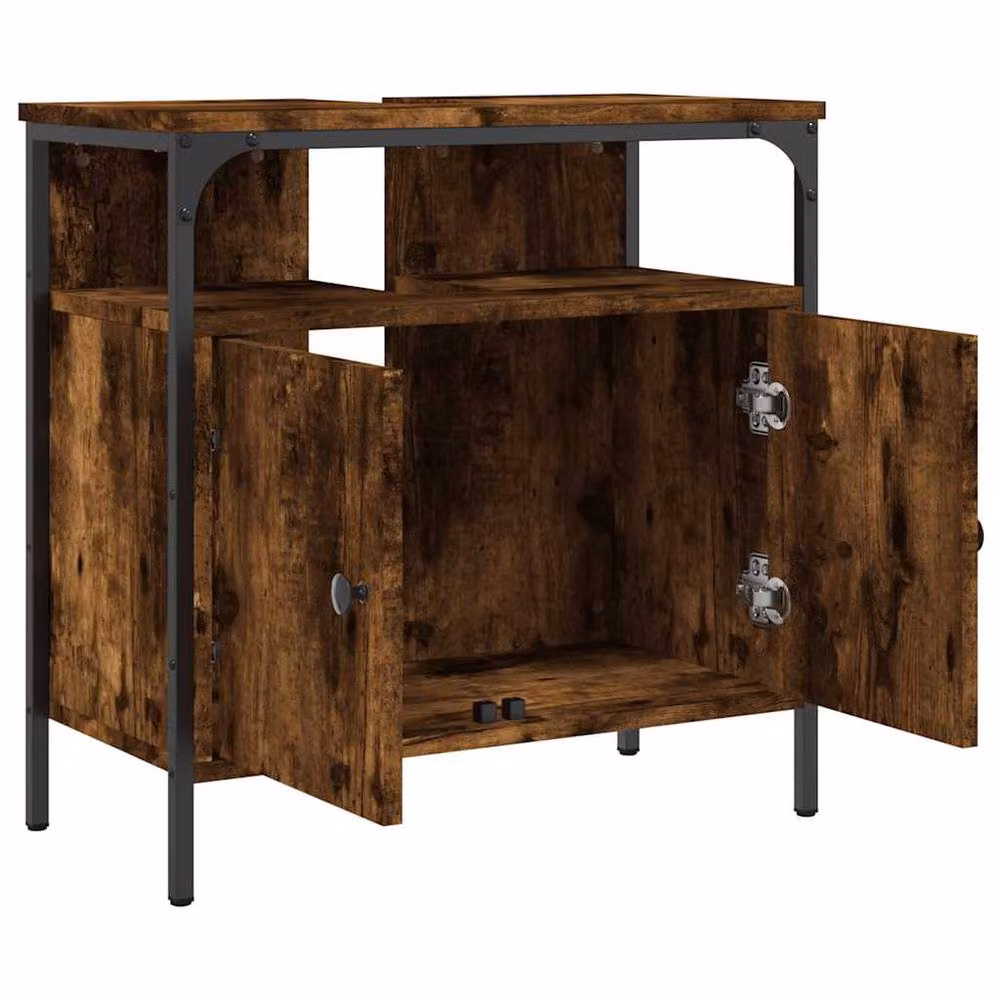 Berkfield Home Smoked Oak Bathroom Sink Cabinet in Brown, W/D/H: 60 x 30 x 60 cm – 4