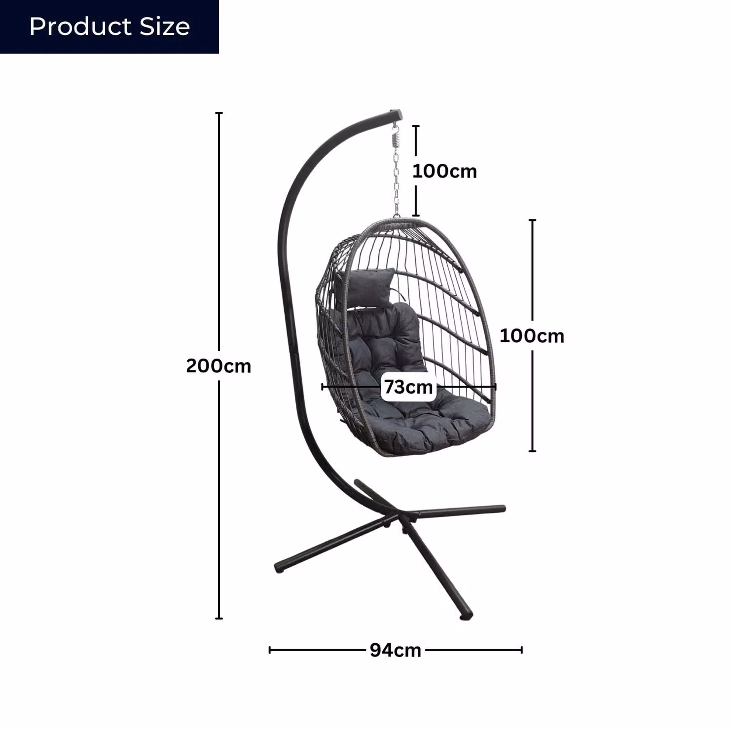 Samuel Alexander Grey Hanging Egg Chair with Stand, Waterproof Cover and Cushions – 3