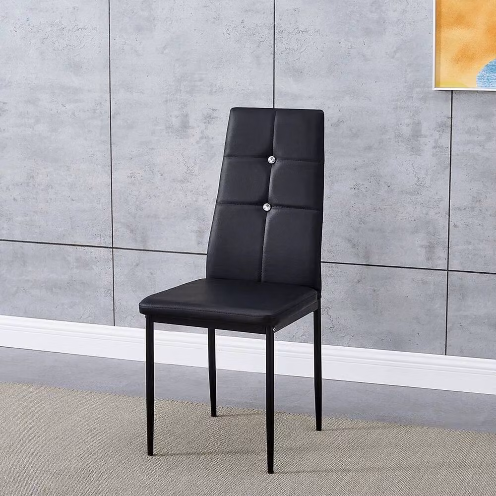 FLAVORA Set of 4 Black Faux Leather Dining Chairs with Metal Legs – 2