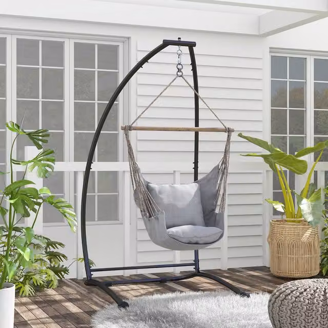 Outsunny Metal C-Shape Hammock Chair Stand in Black