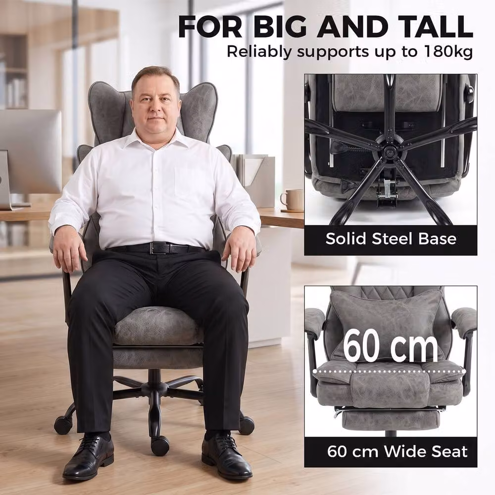 HOMCOM Executive Big and Tall Office Chair in Grey with Headrest, Lumbar Support and Armrests – 4