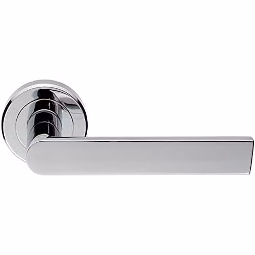 Loops Pair of Flat Rectangular Bar Handles on Round Rose in Polished Chrome with Concealed Fixings