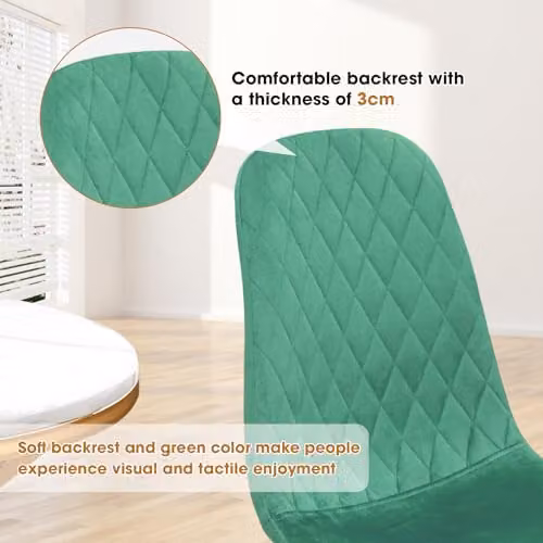 Alivio Set of 4 Green Velvet Dining Chairs with Ergonomic Curved Backrests and Metal Legs – 5