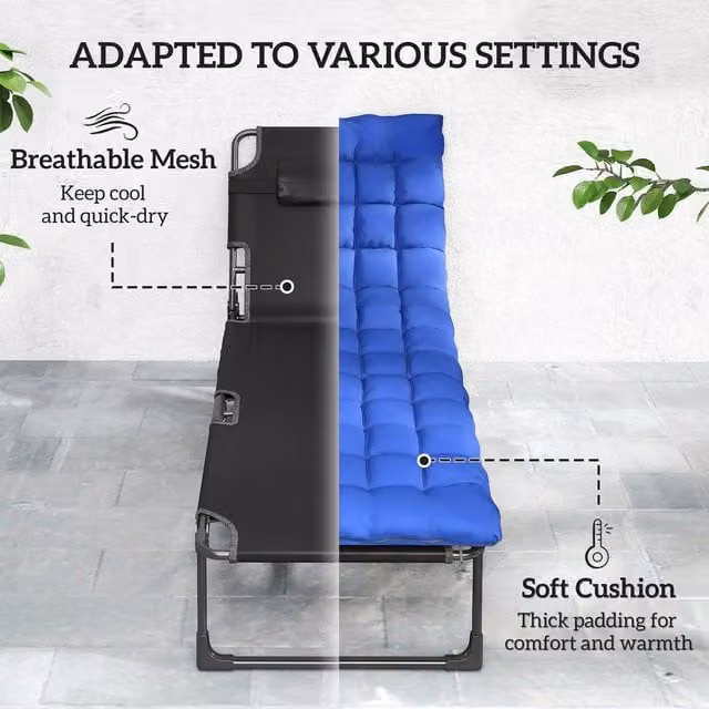 Outsunny Oversized Folding Sun Loungers and Camping Bed in Blue