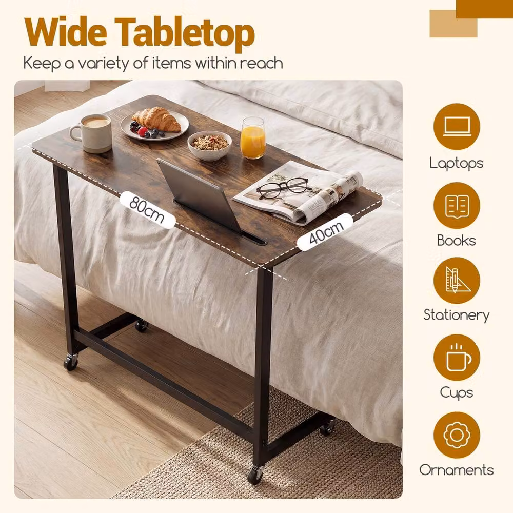 VOGREX Rolling Laptop Desk with Tablet Slot in Brown – 3