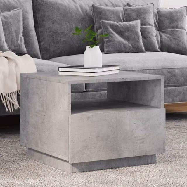 Berkfield Home Modern Coffee Table with LED Lights in Concrete Grey, W: 50 cm, D: 49 cm, H: 40 cm – 1