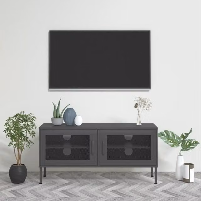 Berkfield Home Anthracite and Black Industrial Metal TV Cabinet W/D/H: 105 x 35 x 50 cm