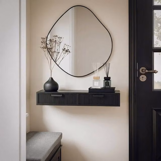 OHS Ribbed 2-Drawer Floating Wall Mounted Storage Shelf in Black