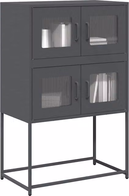 Berkfield Home Anthracite and Black Steel Highboard with Glass Doors, W/D/H: 68 x 39 x 107 cm