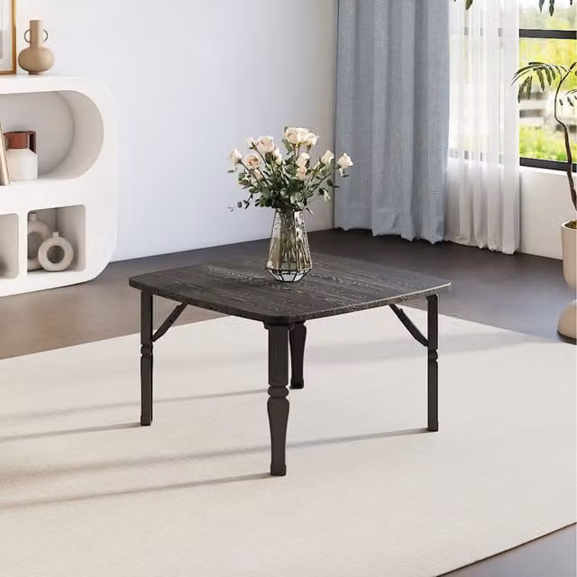 Komore Square Foldable Coffee Table with Wood Grain Finish in Black, W/D/H: 60 x 60 x 60 cm