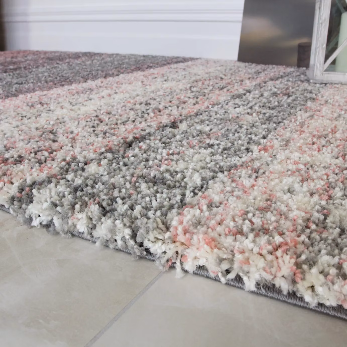 Kukoon Pink Striped Shabby Chic Shaggy Living Area Rug, W: 160 cm, D: 230 cm – 2