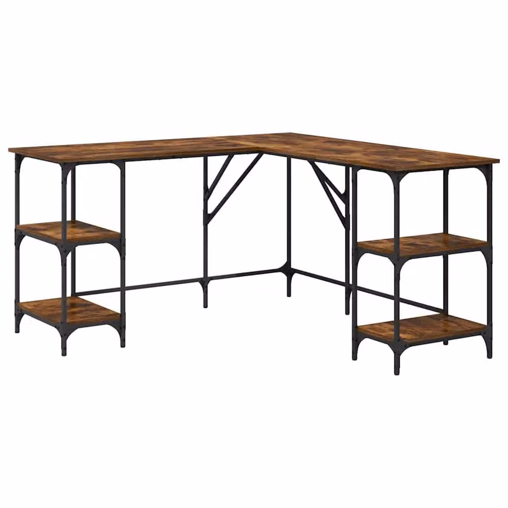 Berkfield Home Smoked Oak Writing Desk in Brown, W/D/H: 139 x 139 x 75 cm – 2
