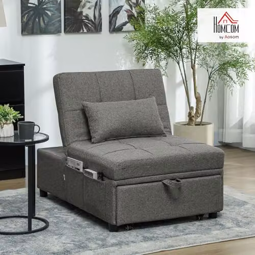 HOMCOM 4-in-1 Convertible Sofa Bed Sleeper Chair in Grey Fabric – 2