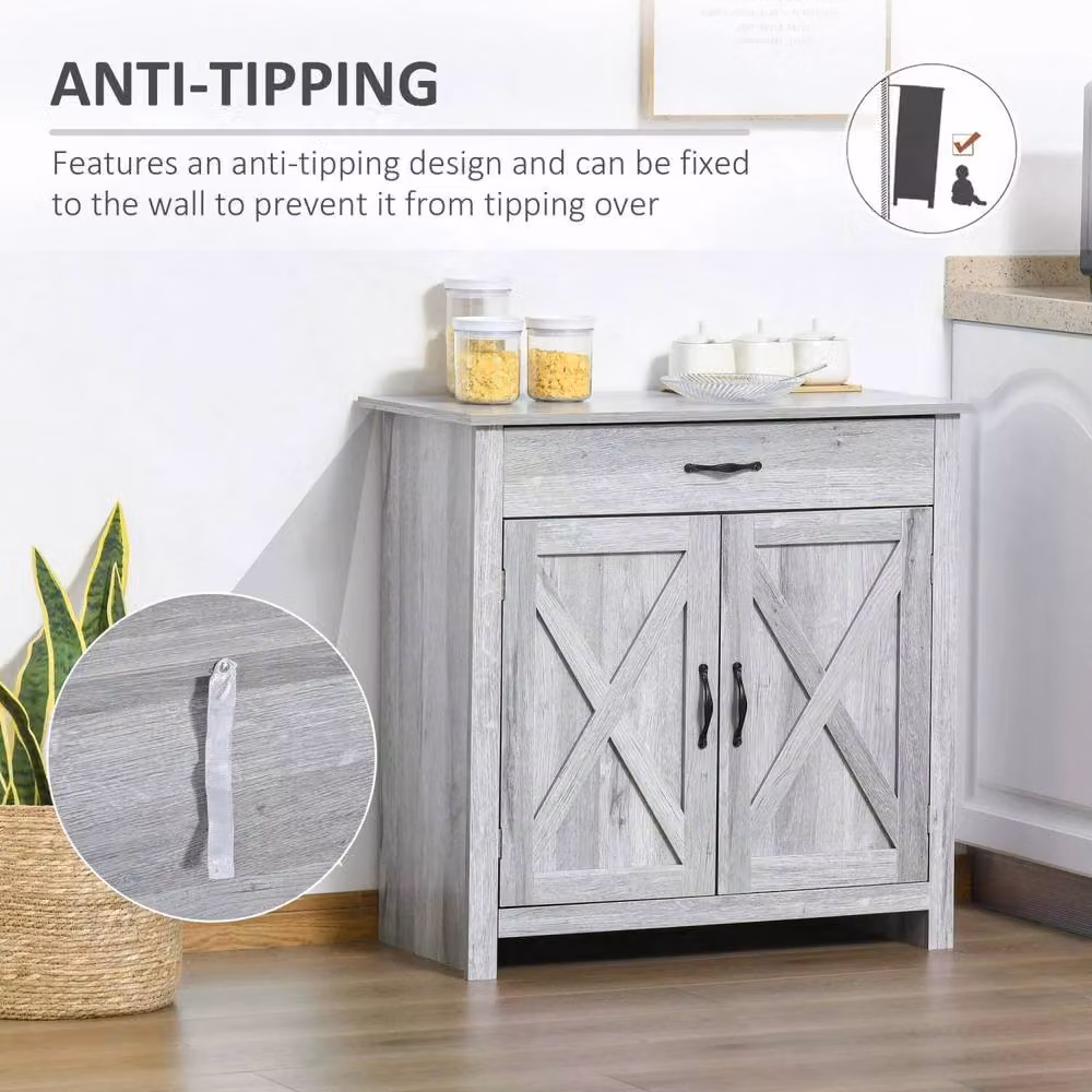 Wyld Haus Toro Noyo Grey Grain Farmhouse Sideboard with Sliding Barn Doors – 3