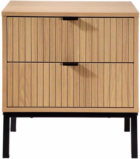 CALICOSY Tara Bedside Table with 2 Drawers in Light Brown with Grooved Wood Effect, Height: 51 cm – 1